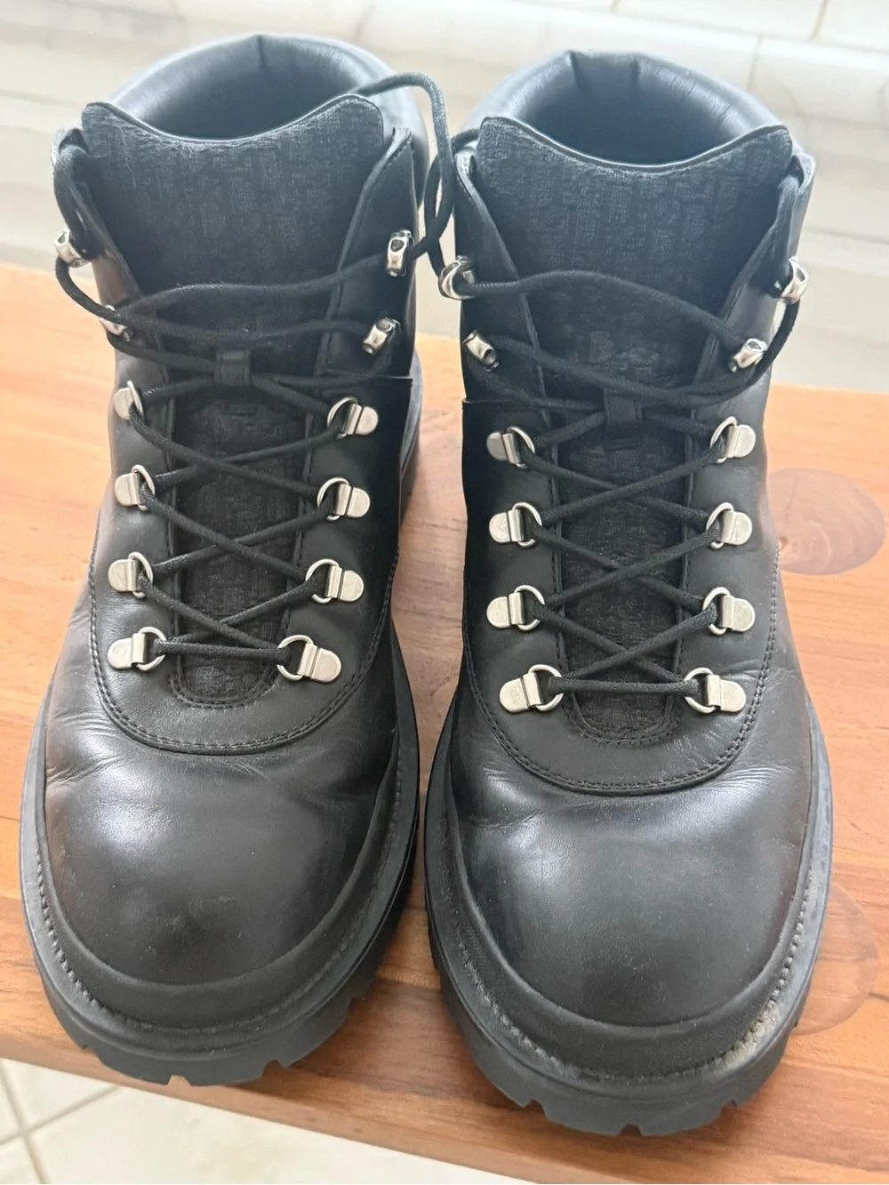Dior Men's Black Leather Hiker Boots with Steel Hardware